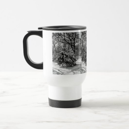 Besneeuwd winterlandschap koffiemok reisbeker (Links)