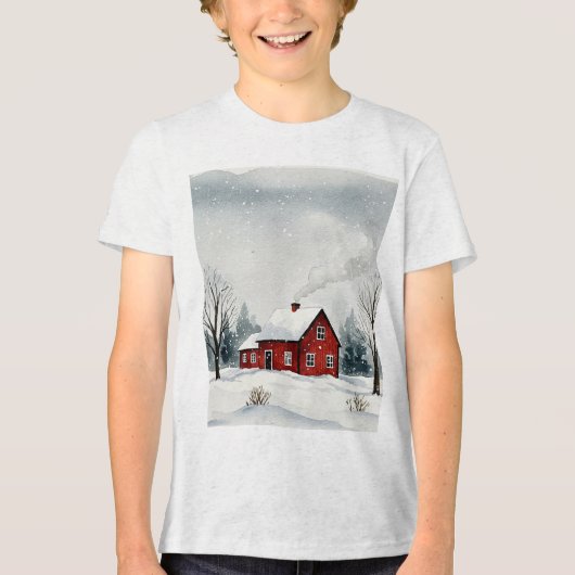Besneeuwd winterlandschap Tri-Blend shirt (Voorkant)