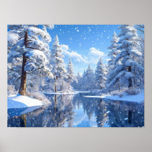 Besneeuwd winterlandschap Vredig boslandschap Poster