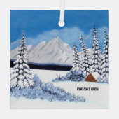 besneeuwd winterplein glas ornament (Achterkant)