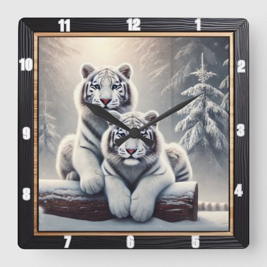besneeuwd wit tijgerbos vierkante klok (Voorkant)