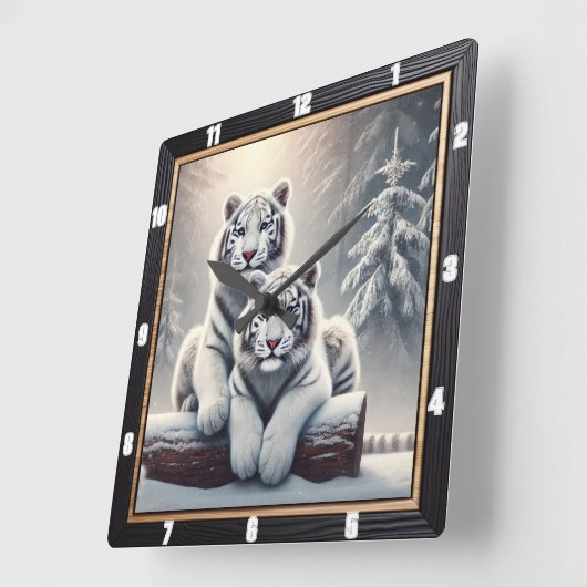 besneeuwd wit tijgerbos vierkante klok (Hoek)