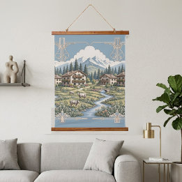 Besneeuwde Alpen Wolken Dennenbomen Landelijk Weil Hangend Wandkleed