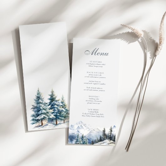 Besneeuwde Berg & Dennenbomen Bruiloft Menu