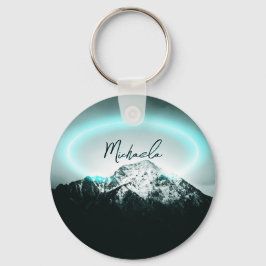 Besneeuwde berg mysterieuze blauwe neonlicht monog sleutelhanger