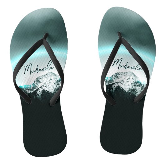 Besneeuwde berg mysterieuze blauwe neonlicht monog teenslippers (Voetbed)