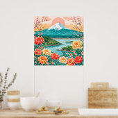 Besneeuwde berg Serene meer Bloem Poster (Keuken)