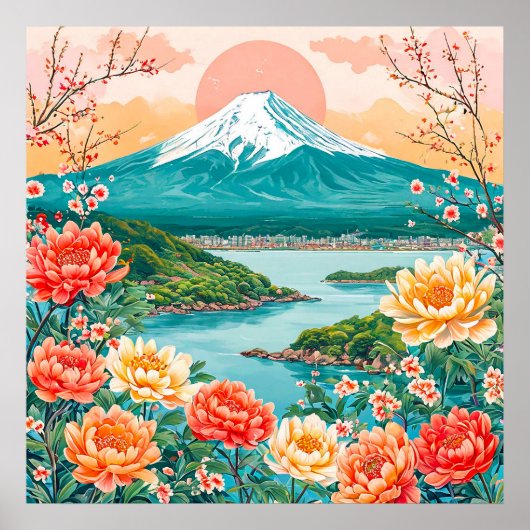 Besneeuwde berg Serene meer Bloem Poster (Voorkant)