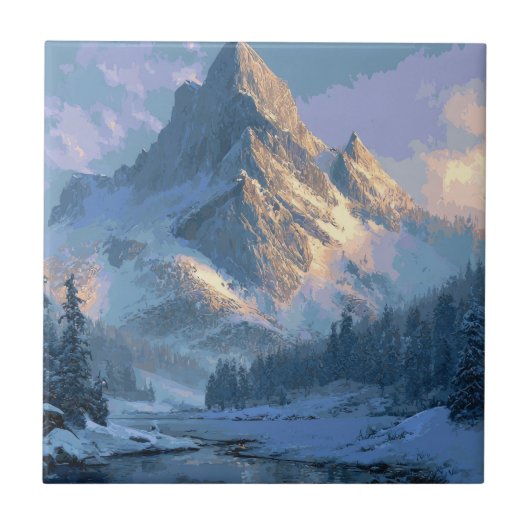 Besneeuwde Berg Tegeltje (Voorkant)