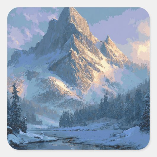 Besneeuwde Berg Vierkante Sticker (Voorkant)