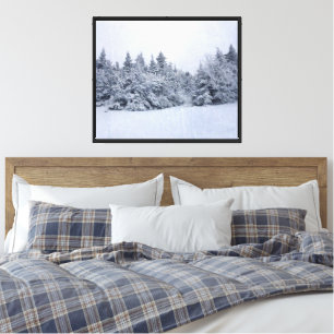 Besneeuwde bergboomgrens canvas afdruk
