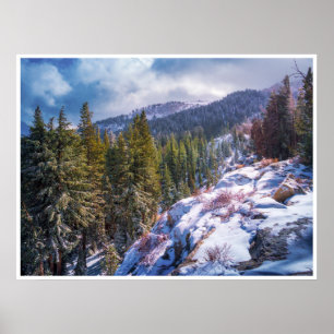 Besneeuwde bergbos muurkunst Winter Sierra Poster