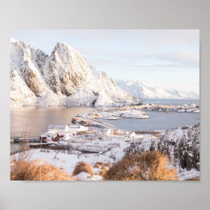 Besneeuwde bergen landelijke huis downloadbare pos poster