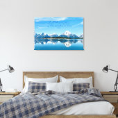 Besneeuwde bergen reflectie op blauw water Psalm 1 Canvas Afdruk (Insitu (Slaapkamer))