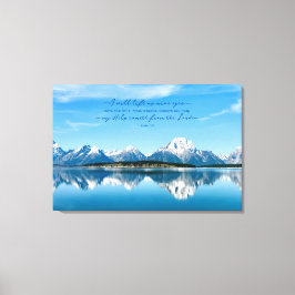 Besneeuwde bergen reflectie op blauw water Psalm 1 Canvas Afdruk