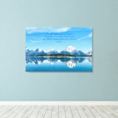 Besneeuwde bergen reflectie op blauw water Psalm 1 Canvas Afdruk (Insitu (Houten vloer))
