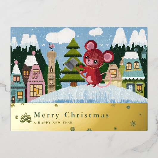 besneeuwde bergmuis Folie Holiday Post Kaart C (Voorkant)