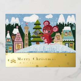 besneeuwde bergmuis Folie Kerstkaart C Feestdagen Briefkaart