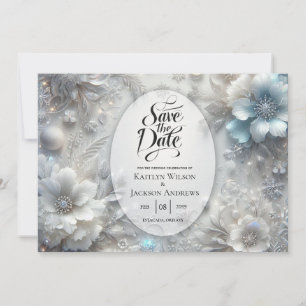 Besneeuwde Bloemblaadjes in Bevroren Bloei Bruilof Save The Date