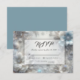 Besneeuwde Bloemblaadjes in Bevroren Bloei Trouwda RSVP Kaartje
