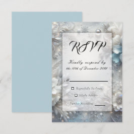 Besneeuwde Bloemblaadjes in Bevroren Bloei Trouwda RSVP Kaartje