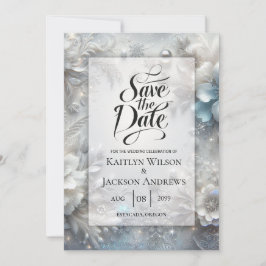 Besneeuwde Bloemblaadjes in Bevroren Bloei Trouwda Save The Date