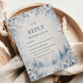 Besneeuwde bloemen die nevelige winter omlijsten RSVP kaartje