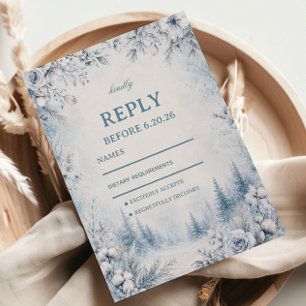 Besneeuwde bloemen die nevelige winter omlijsten RSVP kaartje