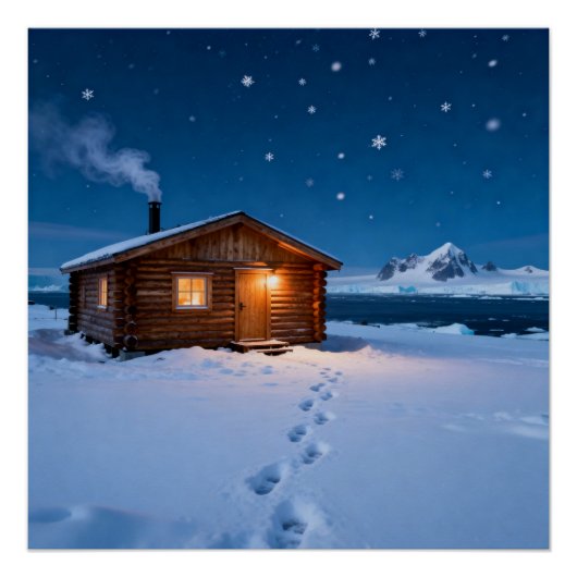 Besneeuwde blokhut perfect poster (Voorkant)
