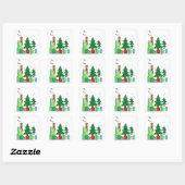 Besneeuwde bomen en cadeaus vierkante sticker (Vel)