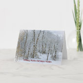 Besneeuwde bomen en sneeuwende kerstkaart kaart (Voorkant)