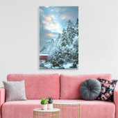 Besneeuwde bomen over overdekt bruggenlandschap canvas afdruk (Insitu (Woonkamer))