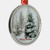 Besneeuwde bomen, prettig kerstfeest metalen ornament (Rechts)