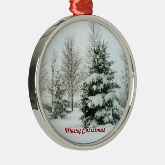Besneeuwde bomen, prettig kerstfeest metalen ornament (Rechts)