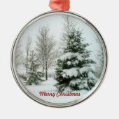 Besneeuwde bomen, prettig kerstfeest metalen ornament (Voorkant)