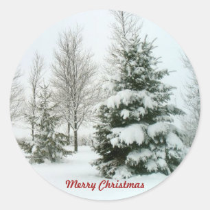 Besneeuwde Bomen, Prettig Kerstfeest Ronde Sticker