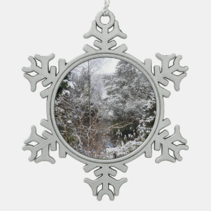 Besneeuwde Bomen Tin Sneeuwvlok Ornament