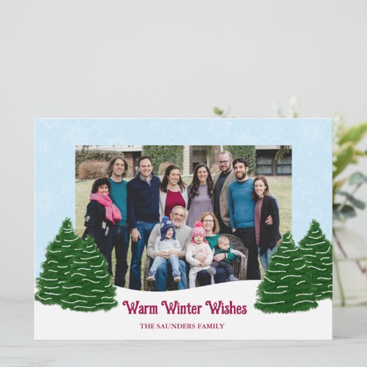 Besneeuwde bomen winters landschap kerstkaart (Staand voorkant)