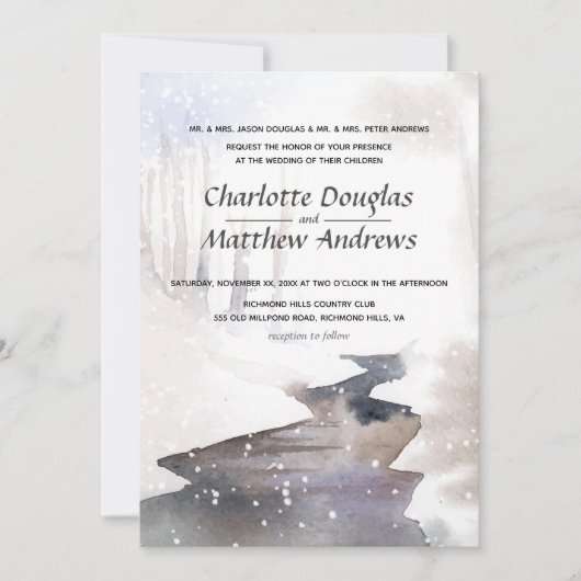 Besneeuwde Bos - Herfst-Winter Bruiloft Kaart (Voorkant)