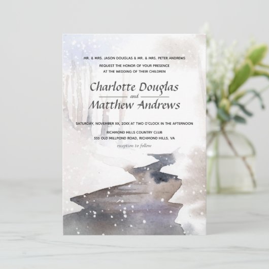 Besneeuwde Bos - Herfst-Winter Bruiloft Kaart (Staand voorkant)