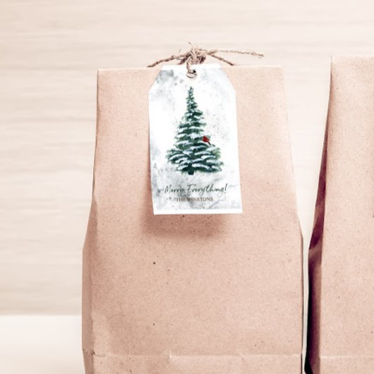 Besneeuwde Bos Kerstboom Vakantie Cadeaulabel