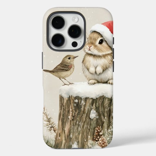 Besneeuwde bos winter bos kerst konijn vogel Case-Mate iPhone case (Achterkant)