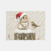 Besneeuwde bos winter bos kerst konijn vogel fleece deken (Voorkant (Horizontaal))