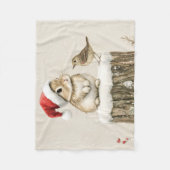 Besneeuwde bos winter bos kerst konijn vogel fleece deken (Voorkant)
