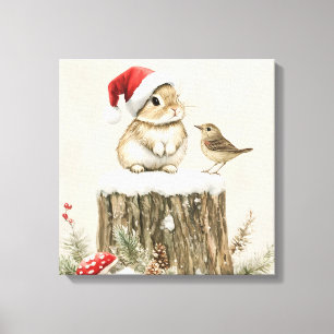 Besneeuwde bos winter boslandschap Kerstmis Konijn Canvas Afdruk