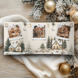 Besneeuwde Cottages Winterdorp 4 Foto Kerstmis Drieluik Wenskaart