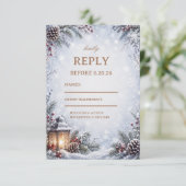 Besneeuwde Denneappel Winterviering RSVP Kaartje (Staand voorkant)