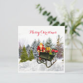 Besneeuwde dennen en kerstman Kerstmis plat karret (Staand voorkant)