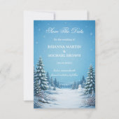 Besneeuwde dennen onder kristal save the date (Voorkant)