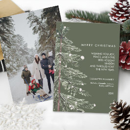 Besneeuwde dennenboom op kerstkaart met foto